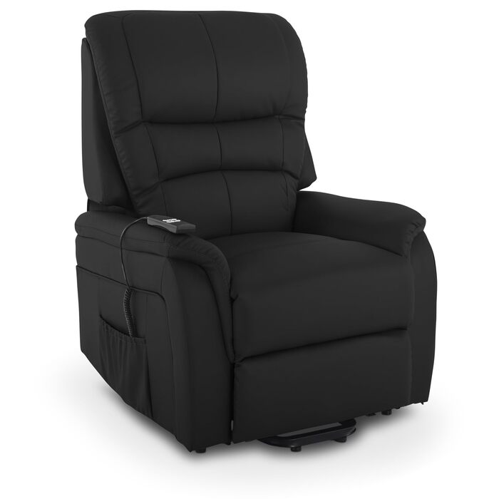 Крісло під телевізор MACOShopde від MACO Mbel Raburg з функцією підйому та відкидання, електрично регульоване з 2 двигунами та дистанційним керуванням, пружинна основа з кишеньковим механізмом, елегантна штучна шкіра Jan Black Чорна штучна шкіра