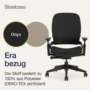 Ергономічне офісне крісло Steelcase Leap з поперековою опорою LiveBack та гнучкою S-подібною спинкою, колір чорний онікс, 62 x 68 x 100 см, без підголівника