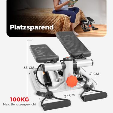 Міні-степер Sunny Health & Fitness для тренувань степер з низьким навантаженням, кардіотренажер для всього тіла, з додатковим безкоштовним підключенням до додатку SunnyFit та еспандером 02 Advanced