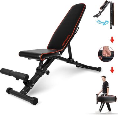Професійна гантель Складана силова лава класу люкс Компактна та швидка у складанні Регулювання нахилу лави в 21 напрямку Надзвичайна вантажопідйомність 550 кг З опорою для ніг Складана та стабільна тренувальна лава