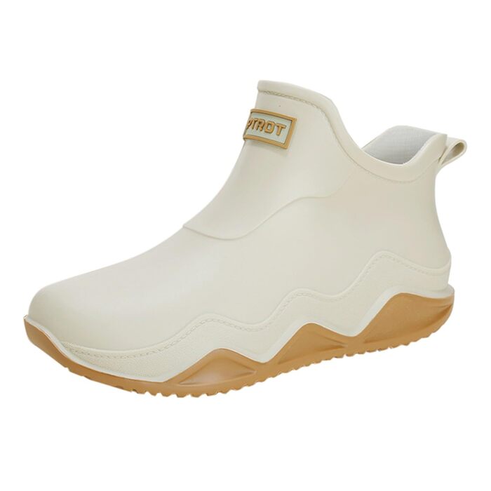 Гумові чоботи BILIKEYU для жінок та чоловіків, плоскі, нековзні, водонепроникні гумові чоботи для роботи, риболовлі, миття автомобіля, кухні, гумові чоботи, короткі чоботи, розмір 43, бежевий