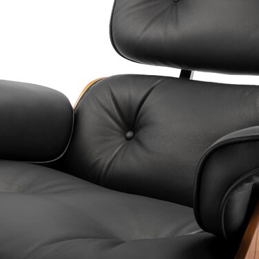 Крісло-рекламо з натуральної шкіри з пуфом, сучасне крісло під телевізор, обертовий шезлонг з пуфом, фіксований кут нахилу 105, унікальний дизайн з м&39якою подушкою, чорний каркас з горіхового дерева