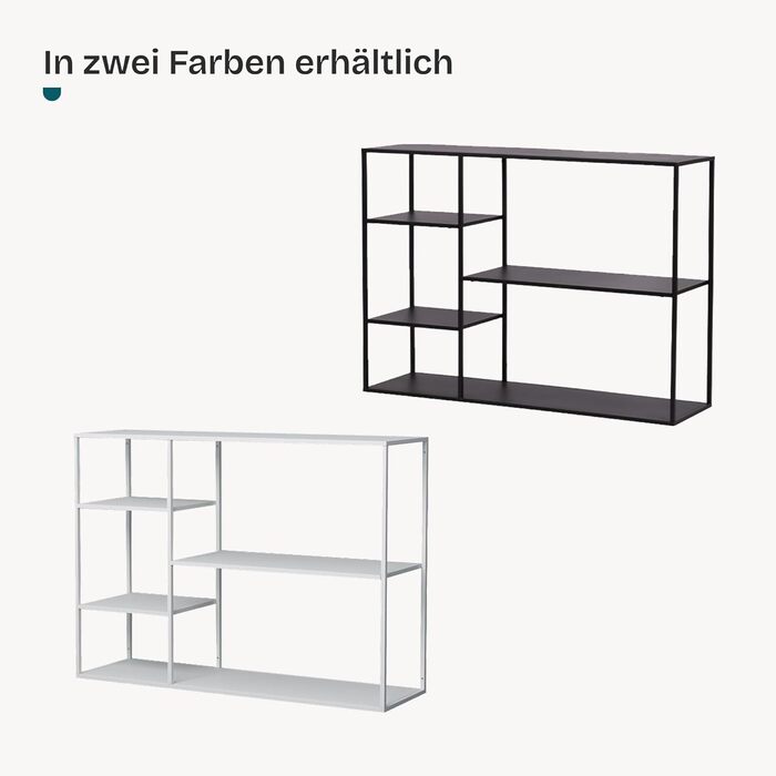 Окремостояча полиця Isojoki, металева книжкова шафа, полиця для вітальні, чорна, 120 x 35 x 88 см, чорний, матовий