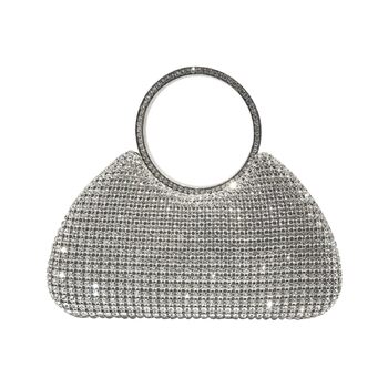 Сумка-клатч жіноча вечірня зі стразами, срібляста діамантова сумочка на ланцюжку для весілля, випускного, банкету та урочистих подій