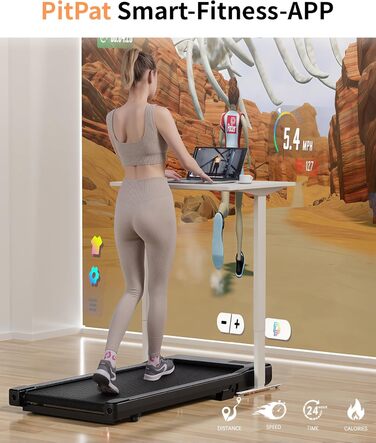 Килимок для ходьби Superun з нахилом 6 Бігова доріжка для дому, макс. 6 км/год та 12 км/год, із застосунком та пультом дистанційного керування Настільна бігова доріжка, макс. 136 кг, з багатофункціональними забігами та тренувальними смугами, 90 см, з нахи