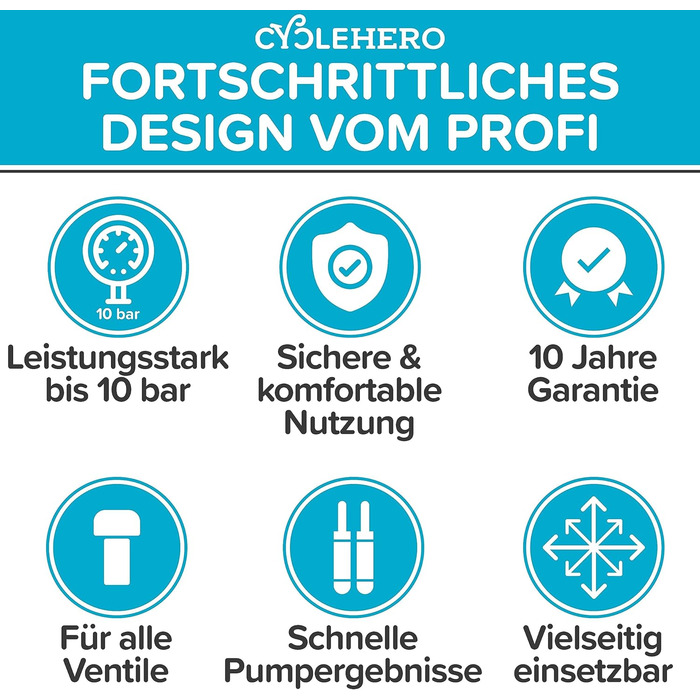 Ножний насос CYCLEHERO з подвійним циліндром та манометром - відзнака ДУЖЕ ДОБРЕ - для всіх клапанів, велосипедний, автомобільний