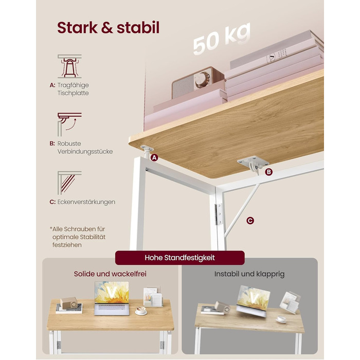 Складаний стіл, Невеликий складаний стіл, Комп&39ютерний стіл, Цільна стільниця, Закруглені кути, Стіл для домашнього офісу, Спальня, 80 x 40 см, Натуральний дуб LWD151YD01 80 x 40 см Натуральний дуб