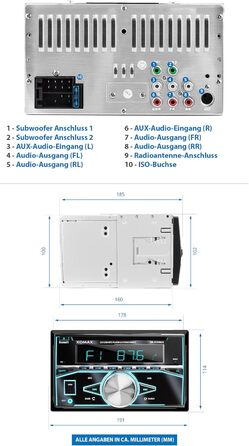 Автомагнітола XOMAX XM-2CDB622 з програвачем компакт-дисків, Bluetooth, радіотюнер RDS, 7 кольорів з регулюванням (червоний, синій, зелений, жовтий, фіолетовий, білий, бірюзовий) USB, SD для MP3 WMA, AUX, 2 шт. роз'єм для сабвуфера, 2DIN