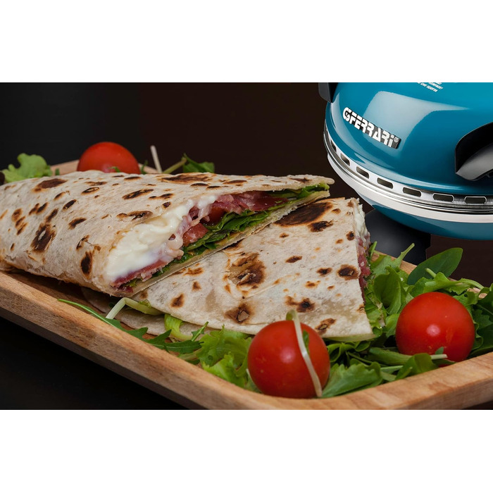 Піца Екстер'єр Pleasure, Піч для піци, 1200 Вт, 400C, Rock Fireproof (діаметр 31 см), Таймер 5', Кулінарна книга в комплекті, Синій, 3 Ferrari G10006