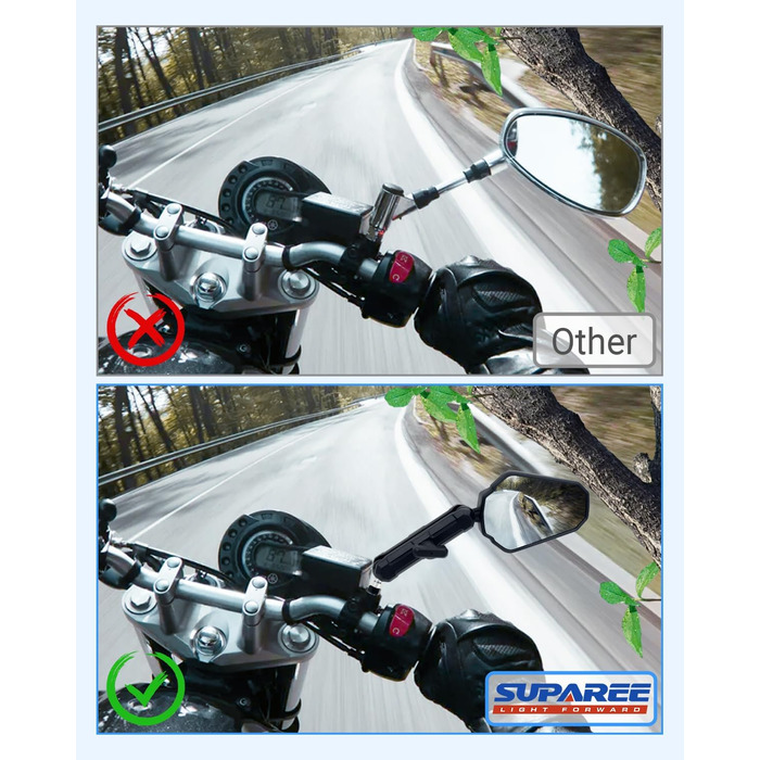 Універсальне складне дзеркало заднього виду для позашляхового мотоцикла SUPAREE, схвалене для електроніки, поворотне на 360 з правою та лівою різьбою, сумісне зі скутерами, квадроциклами
