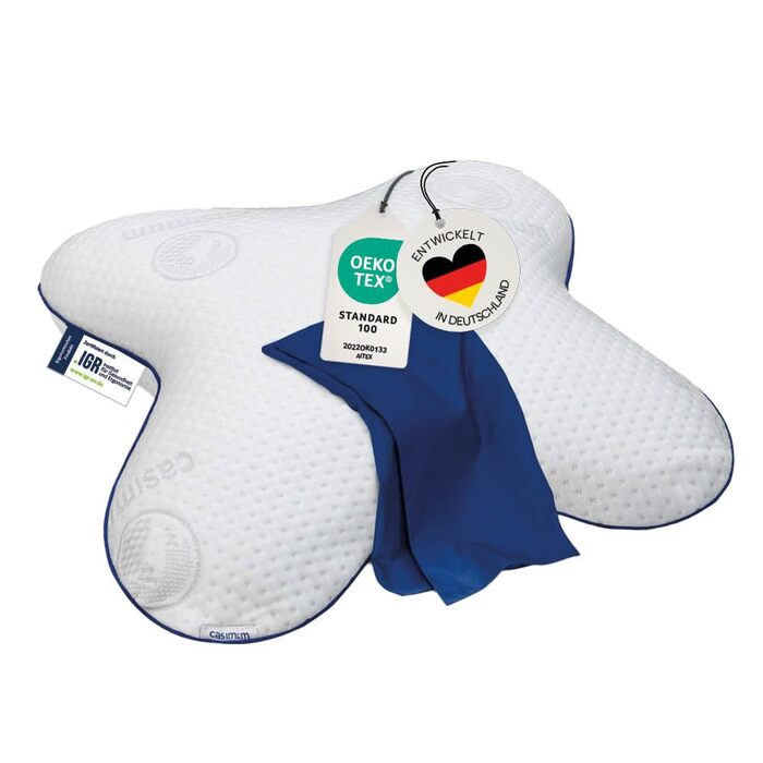 Ергономічна подушка з пінного матеріалу з ефектом пам&39яті у формі метелика для сну на боці. Ортопедична подушка з пінного матеріалу з ефектом пам&39яті для сну на боці. Подушка для шиї для підтримки шийного відділу хребта, 56 x 48 см, з синім чохлом.