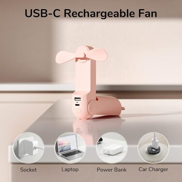 3-in-1 Handheld Fan, Rechargeable USB 12-19 Hours Work with Power Bank, Lightlight, Portable Fan for Travel/Summer, Gifts for Women-Pink, 3-in-1 Handheld Fan, Rechargeable USB 12-19 Hours Work with Power Bank, Lightlight, Portable Fan for Travel/Summer, G
