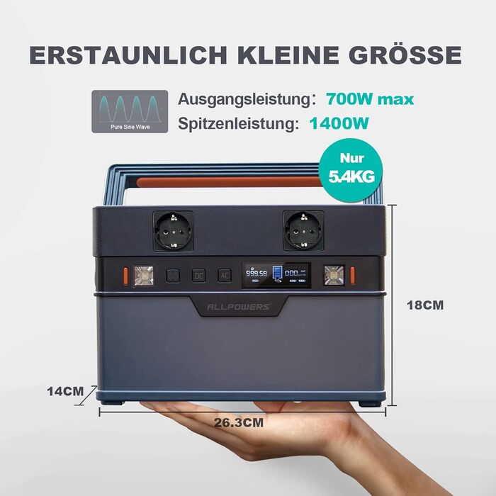 Портативна електростанція ALLPOWERS S700, високопродуктивний сонячний генератор на 606 Втгод, мобільне накопичувач енергії з генераторами потужністю 700 Вт (пікова потужність 1400 Вт) для вечірок на свіжому повітрі, подорожей, кемпінгу та автофургонів S70