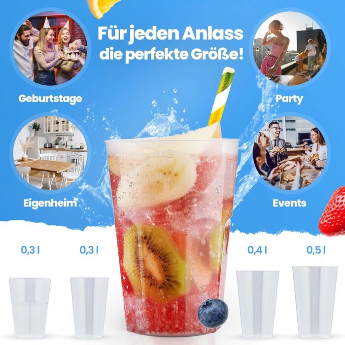 Стаканів для коктейлів 0,3 л Багаторазові пластикові стакани для пиття Стакани для вечірок Миються в посудомийній машині Небиткі Б