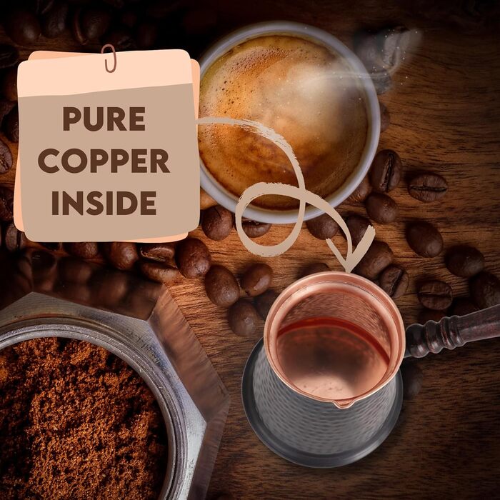 Антикварна мідна кавоварка, турецька, грецька, арабська, товста, з дерев'яною ручкою, велика Велика