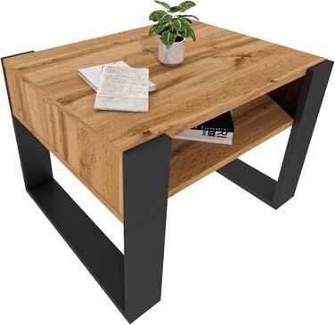 Журнальний столик 6553,6 см Стіл для вітальні з інженерної деревини, Міцний та сучасний журнальний столик з додатковим місцем для зберігання Журнальний столик, дуб Вотан/чорний, прямокутний 6553,6 см Дуб Вотан / чорний