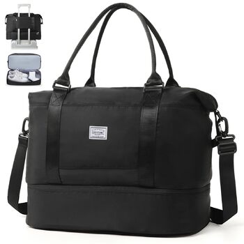 Дорожня сумка TANTOMI Ручна поклажа, Жіноча спортивна сумка, 46x23x32 см, Сумка для ручної поклажі, Сумка на вихідні, Водонепроникна дорожня сумка, Сумка для тренувань, Сумка для лікарні, Сумка для народження, Підходить для відпочинку, Кемпінгу, Чорна 1-2