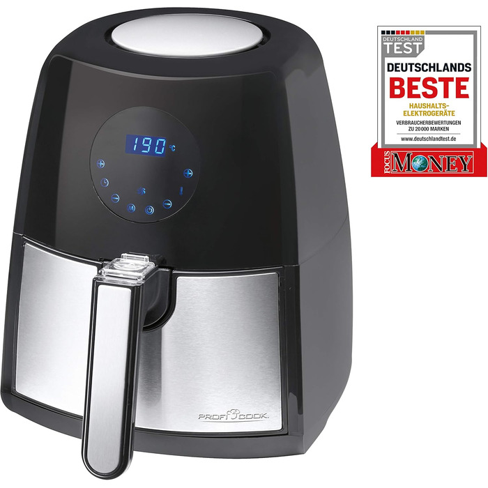 Фритюрниця ProfiCook Без масла та жиру 7 програм смаження Програма зі змінним часом Температурна програма Ємність 2,5 л, світлодіодний дисплей знімний контейнер PC-FR 1147 H Black - знята з виробництва модель