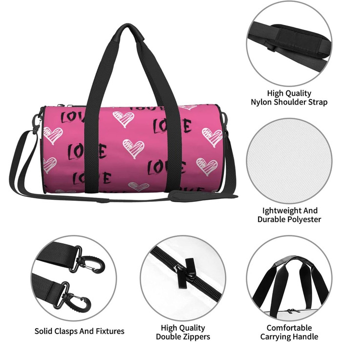 Сумка-дорожня чоловіча Sketch Hearts Love, до Дня Святого Валентина, для вікендів, подорожей, спорту, спортивна сумка