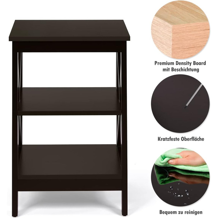 Рівнева тумбочка, комплект з 2 шт. , бічний столик, тумбочка, журнальний столик для спальні, вітальні, 40x40x61 см (X-подібний, коричневий) коричневий, 2 шт., X-подібний, 3-