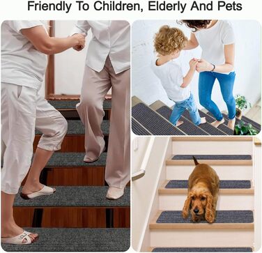 Сходинки, 15 шт. , протиковзкі килимки для сходів, самоклеючі килимки для сходів 76x20 см, для використання всередині приміщень, килимок для сходів, килимок для дітей, для літніх тварин (подвійні смужки), сірі подвійні смужки