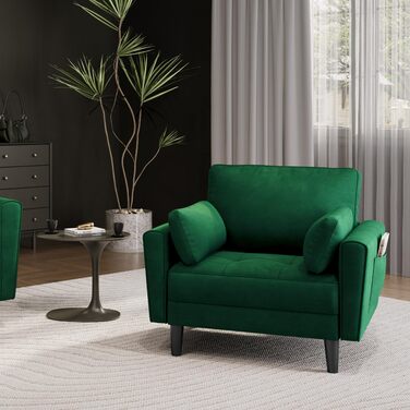 Одномісний диван Yaheetech, двомісний диван, невеликий диван з 2 подушками та підлокітниками, сучасний лляний диван-кутник, комплект диванів для вітальні, зелена оксамитова тканина