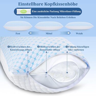 Подушки 40x80, 2 шт. - Подушка з мікрофібри, м&39яка та дихаюча для алергіків, регульована по висоті подушка для сну на боці, спині та животі, ергономічна подушка від болю в шиї, 40x80 см, небесно-блакитний, 2 шт.