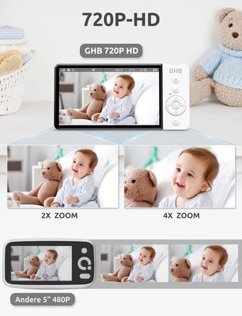 Монітор для дітей з камерою 5 дюймів 720P HD 5000mAh IPS Дисплей Режим VOX Цифрове збільшення Нічне бачення Домофон Дисплей темпер