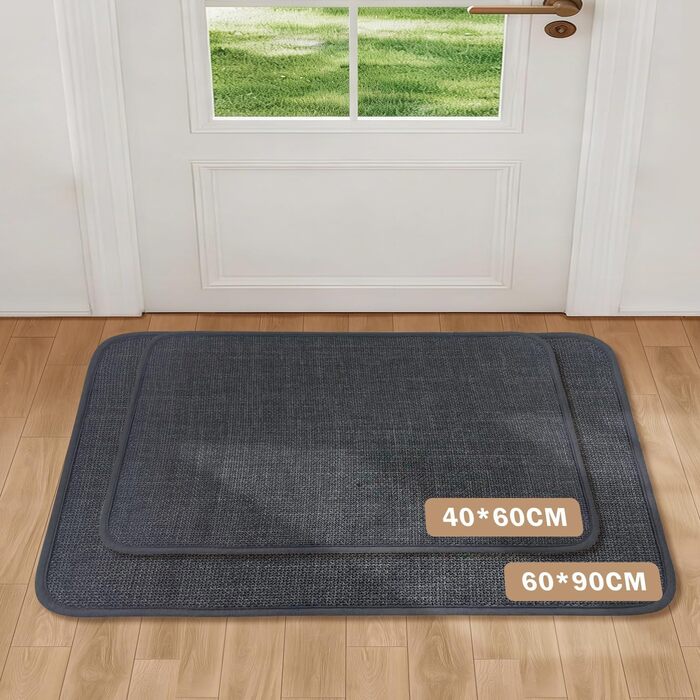 Килимок для внутрішніх дверей 60 x 90 см, килимок, що миється, вбираючий килимок, нековзний килимок, тонкий вхідний килимок для використання всередині приміщень, для вхідних дверей, темно-сірий 60 x 90 см (прямокутний)
