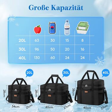 Сумка-холодильник Lifewit 30 л 50 банок, складна сумка для пікніка для їжі та напоїв, портативна сумка-холодильник для чоловіків, жінок, ізольована термосумка для роботи, пікніків, кемпінгу, чорна 30 л чорного кольору