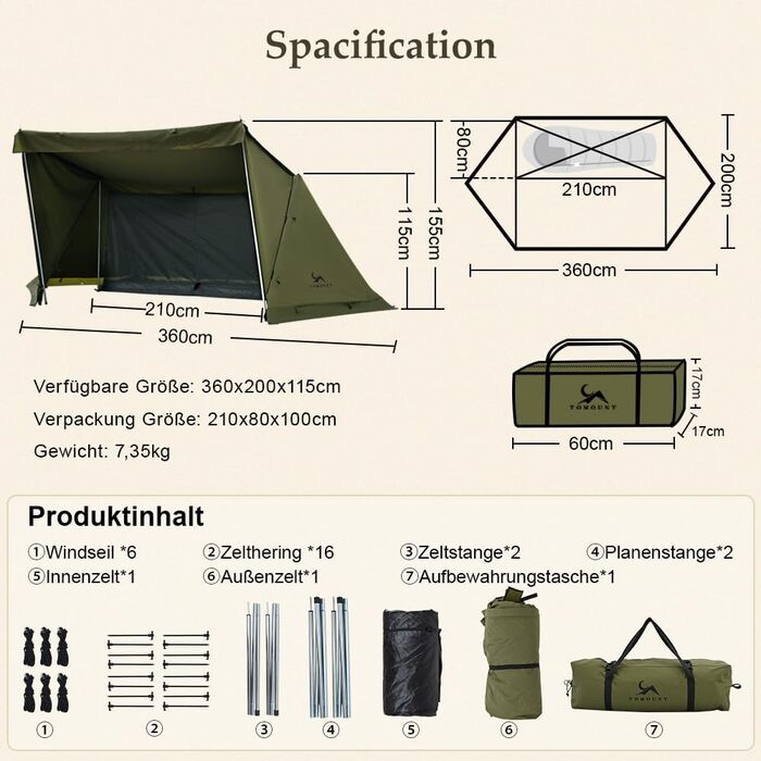 Намет TOMOUNT Cotton House, міні-намет-укриття на 1 людину з внутрішнім наметом та отвором для плити, кемпінговий намет на 4 сезони для активного відпочинку, кемпінгу, пішого туризму, трекінгу