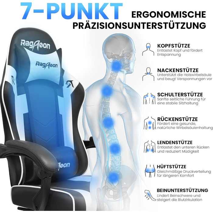 Ігрове крісло - ергономічне, регульоване по висоті, м&39яке ігрове крісло з підставкою для ніг, підголівником та поперековою опорою, обертове крісло, вантажопідйомність 150 кг, чорне, велике