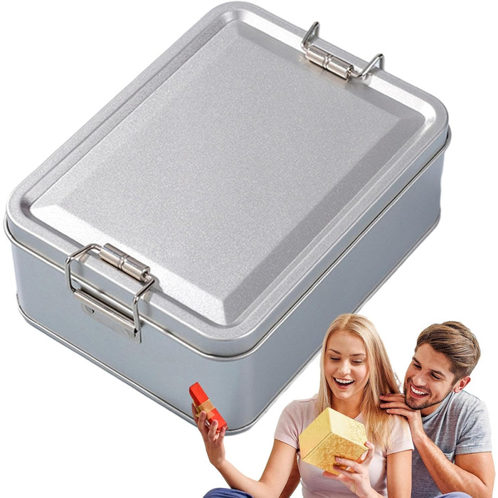 Металева коробка для зберігання прямокутна банка з білого металу з надійною кришкою, герметичні багатоцільові контейнери для кави, чаю, прикрас, цукерок, шоколаду для кухні, комори, сріблястого кольору