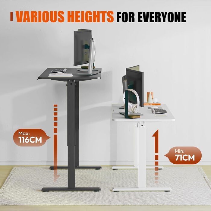 ПОВНИЙ СТІЛЬНИК Стіл з регульованою висотою 110x60 см Електричний стіл стоячи Стіл з регульованою висотою стоячи Стіл сидячи та стоячи з функцією пам&39яті (клен) Білийклен 110 x 60 см