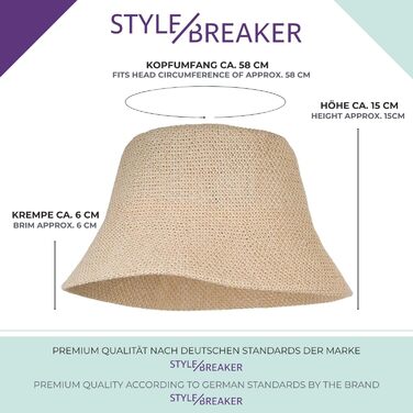 Жіночий паперовий солом&39яний капелюх styleBREAKER Складаний капелюх-відро Легкий капелюх-відро з потовщеною стрічкою Літній капелюх із полями для захисту від сонця, для відпочинку на свіжому повітрі та пляжі, один розмір, бежевий