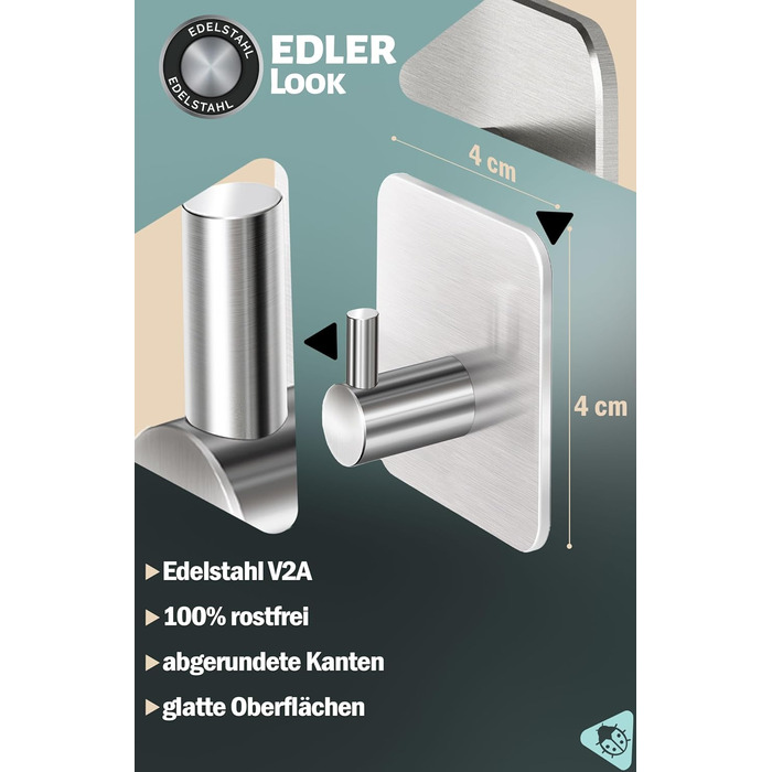 Рушникосушка Menz без свердління НАБІР 6 - гачки для рушників ванна з нержавіючої сталі, класичні функціональні гачки самоклеючі -