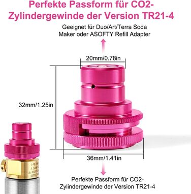 Швидкий адаптер ASOFTY CO2 сумісний з SodaStream Duo, Crystal 3.0, Gaia, Art, Terra, E-Duo, E-Terra Установка без пошкодження содогенератора, для 425 г циліндра Co2 60L трапецієподібна різьба TR21-4