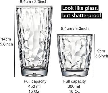 Виглядають як скло 300 мл набір з 6 пластикових стаканів для пиття, можна мити в посудомийній машині, без вмісту BPA, не б'ються,