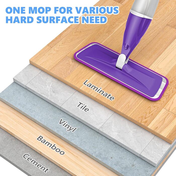 Спрей-швабри для миття підлоги, Papclean Microfibre Floor Mop Flat Mop Wet Dry Mop with 4 Washable Pads 440ml Refillable Bottle fo