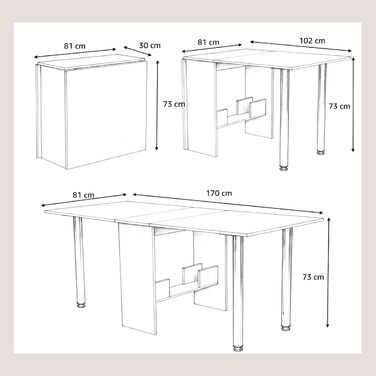 Розкладний обідній стіл Rodnik, Розкладний стіл, Компактний розкладний стіл для кухні, їдальні та офісу, Декор під дерево - Дуб Сонома, 170x873 см