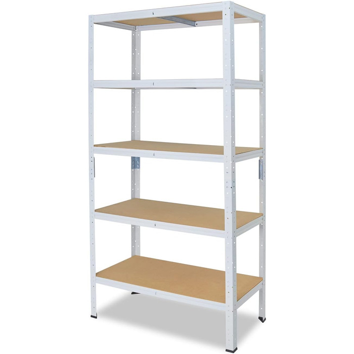 Надміцний домашній стелаж, білий/металевий стелаж з 5 полицями/металевий стелаж для підвалу, гаражний стелаж, стелаж для майстерні або стелаж для зберігання/змішаний металевий стелаж з вантажопідйомністю 175 кг В 200 см / Ш 80 см / Г 40 см, 200x80x40