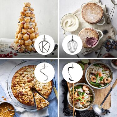 Кухонний комбайн Kenwood Cooking Chef XL KCL95.004SI з функцією приготування та вбудованою шкалою, чаша з нержавіючої сталі 6,7 л, 1500 Вт, в т.ч. набір кондитерських виробів з 5 предметів, срібло