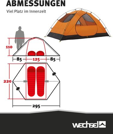 Зарядний пристрій для трекінгового намету Wechsel I Купольний намет для 2 осіб I Швидкорозкладний двомісний намет I Компактний та портативний I Ідеальний намет для кемпінгу, піших прогулянок та велосипедних поїздок на 2 особи