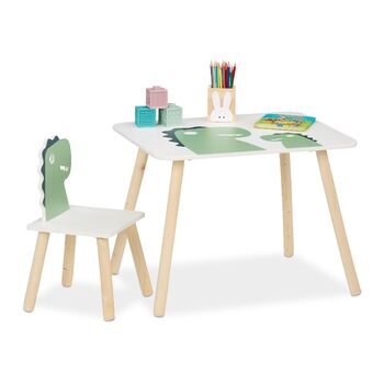 Дитячий комплект сидіння Relaxdays, дизайн динозаврів, дитячий стіл зі стільцем, для дівчаток та хлопчиків, зона відпочинку для дитячих кімнат, білий/зелений