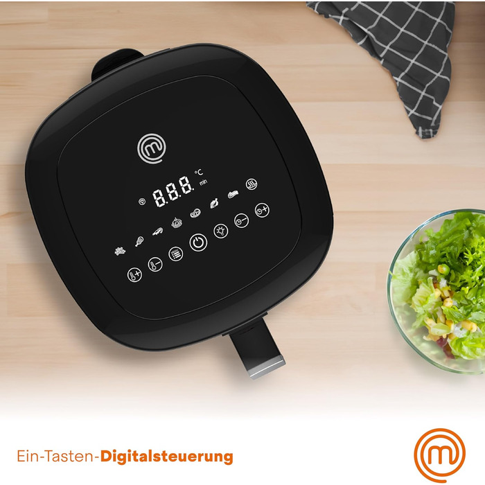 Фритюрниця MasterChef 5.5 л фритюрниця 1500 Вт, фритюрниця гаряче повітря без жиру для 4-6 осіб, фритюрниця з цифровим сенсорним екраном і 7 програмами, попередній нагрів і підтримання тепла, 80-200C 5.5 л