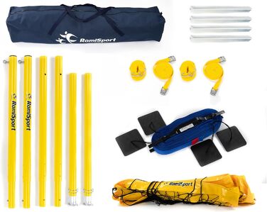 Професійний комплект для пляжного волейболу (8,5 м сітка), з розміткою майданчика (16x8 м), стовпчиками та кріпленням, для трави та піску