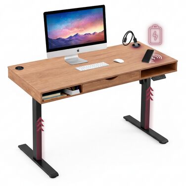 Робочий стіл у стилі Worktime 120x60 см Робочий стіл з електричним регулюванням висоти, функцією пам&39яті, зворотним відліком часу стоячи, USB-хабом, шухлядою та відділеннями для зберігання, дуб/чорний