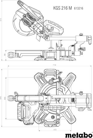 Торцювальна пила Metabo KGS 216 M - 613216000 - з лінією Precision Cut Line, пиляльним диском 216 мм і функцією протягування - довжина кабелю 2 м