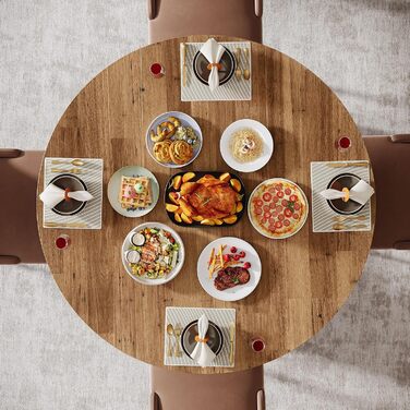 Круглий обідній стіл Tribesigns для 4-6 осіб, кухонний стіл 118,5 см, обідній стіл з суцільними металевими ніжками, круглий обідній стіл для їдальні, кухні