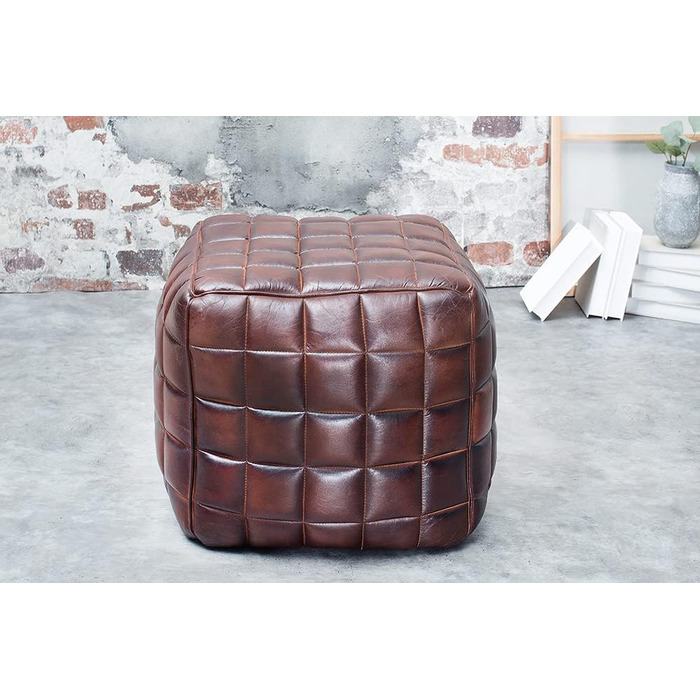 Дизайн інтер&39єру invicta, натуральна шкіряна табуретка, коричневе сидіння, табуретка для ніг, шкіряне сидіння, куб, шкіряний табурет, приставний столик для вітальні